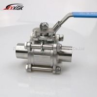 sanitary stainless steel welded ball valve SS 304 / 316L food and medicine 3 pieces ball valve dn20